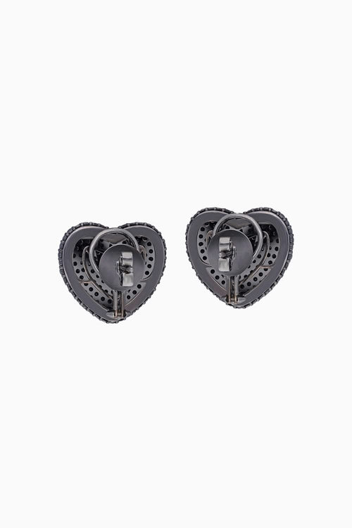 Classic Black 18KT Gold Diamond Heart Studs