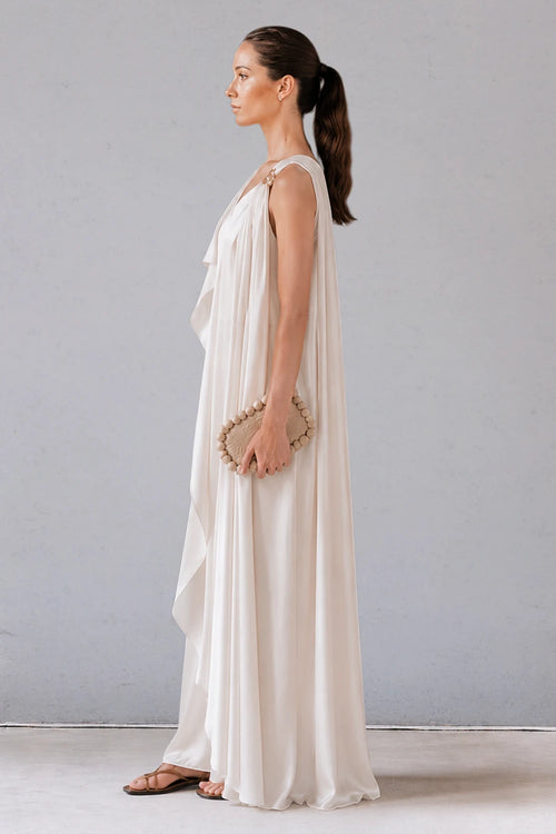 Ivory Asymmetric Draped Dress