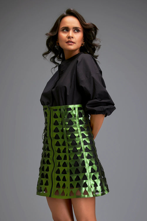 Green Gleam Cutout Skirt Set