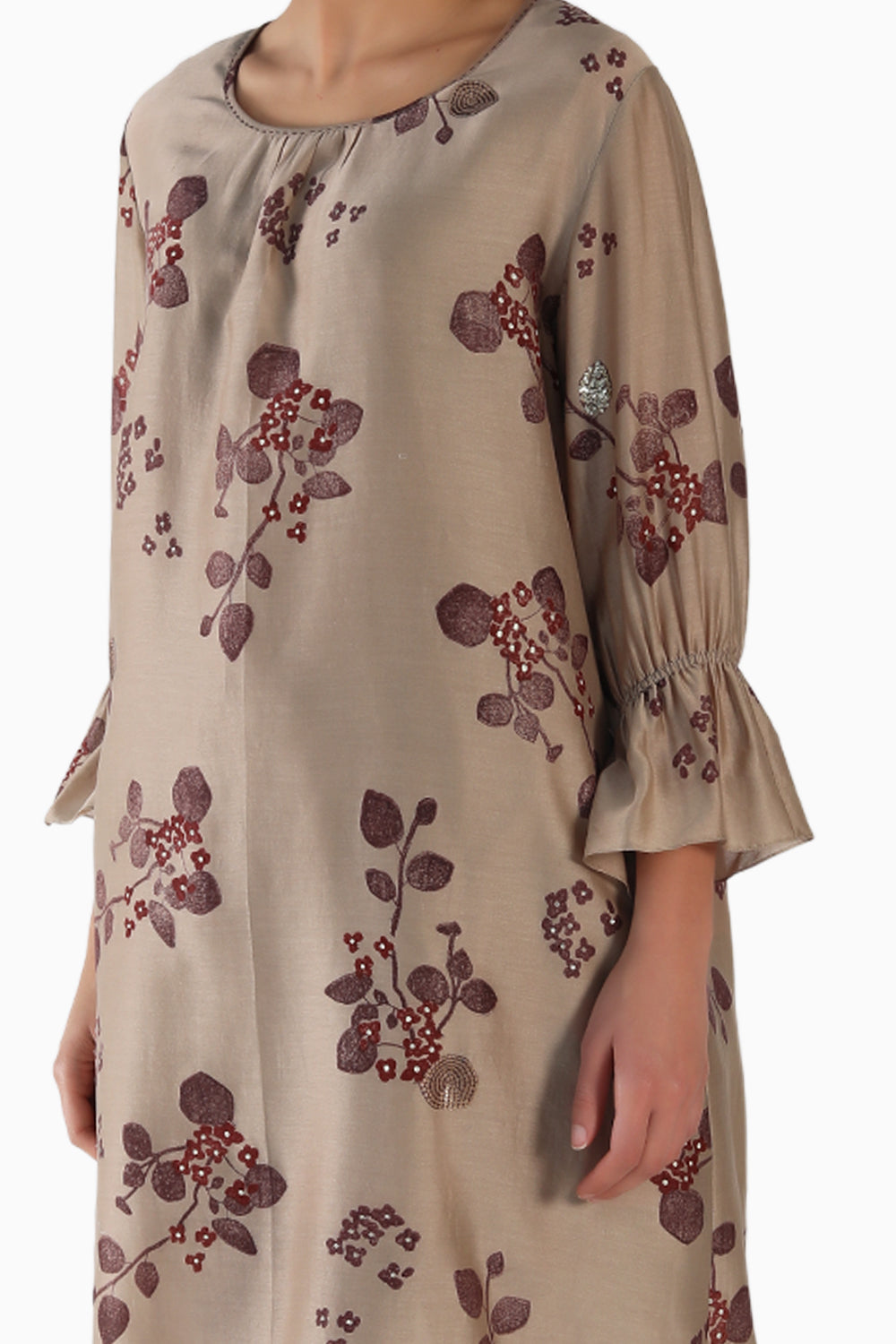 Beige Sequence Work Tunic and Pant