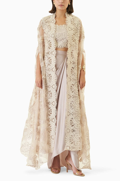 Mauve Organza Cape Set