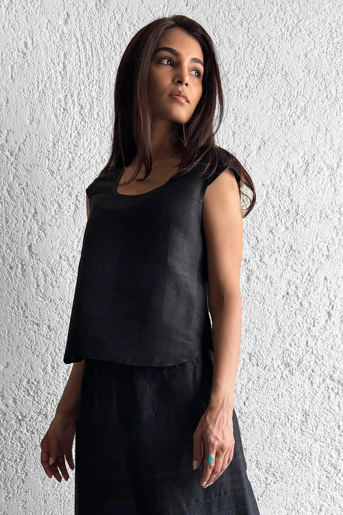 Black Scoop Neck Blouse