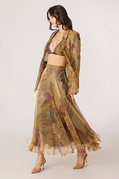 Gold Micah Blazer With Gold Arleth Bralette And Gold Revah Skirt