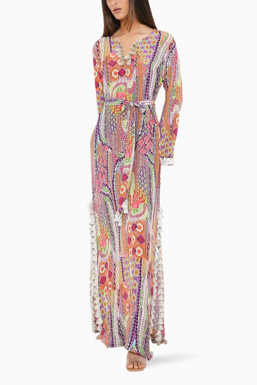 Multicolour African Print Straight Kaftan with Belt