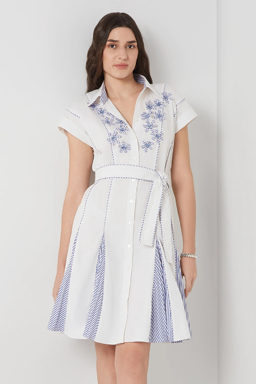 Pleated Bloom Shirt Dress