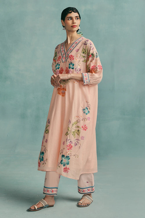Pink Rose V-neck Kaftan Set