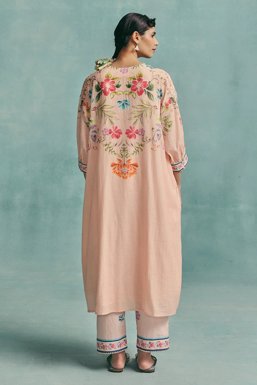 Pink Rose V-neck Kaftan Set