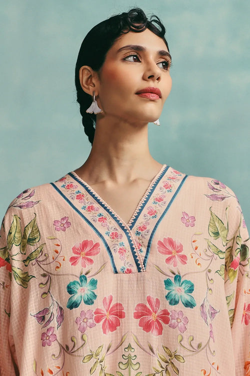 Pink Rose V-neck Kaftan Set