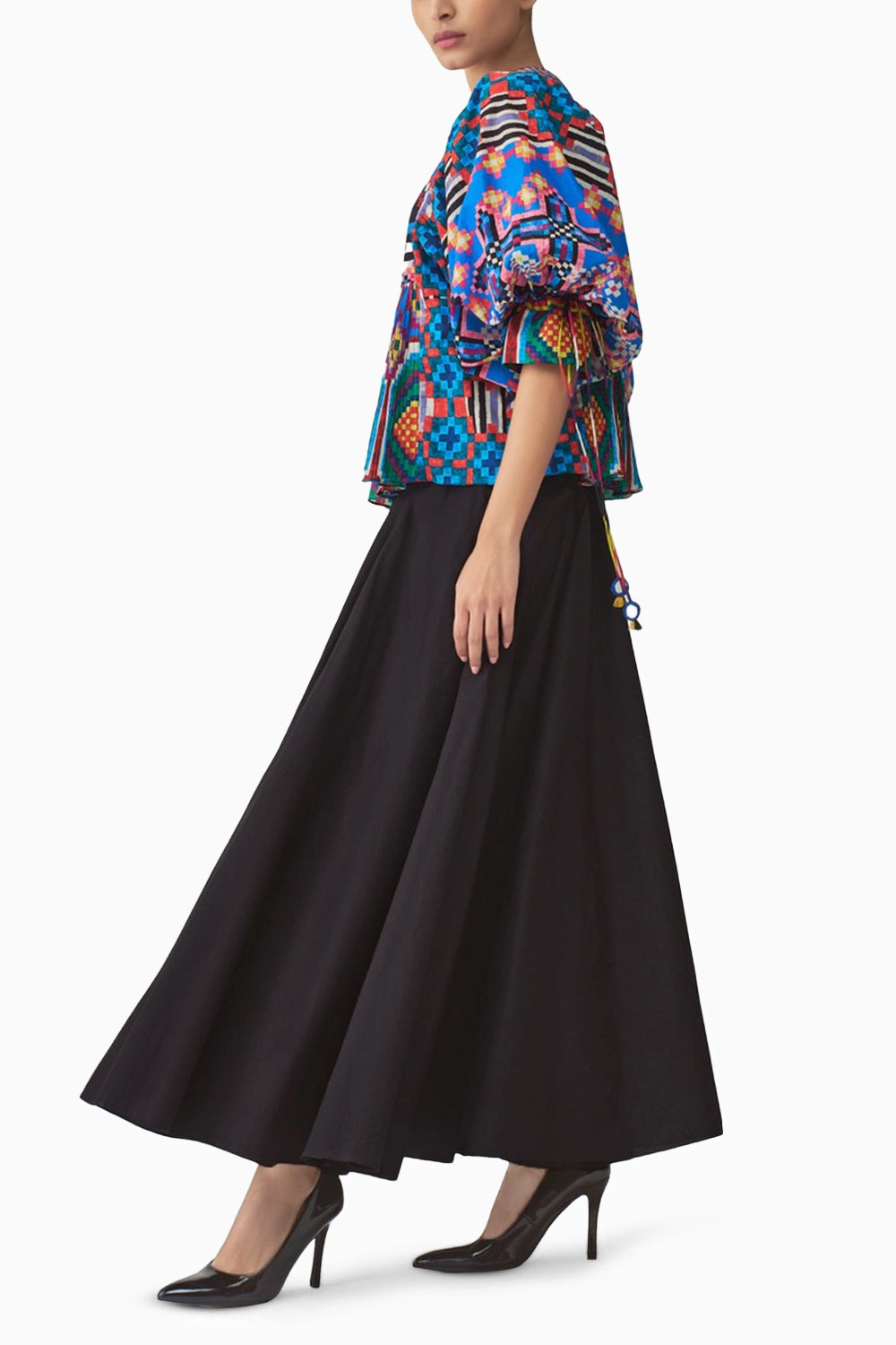 Tanya Ikat Pleat Blouse & Ria High-Waist Skirt