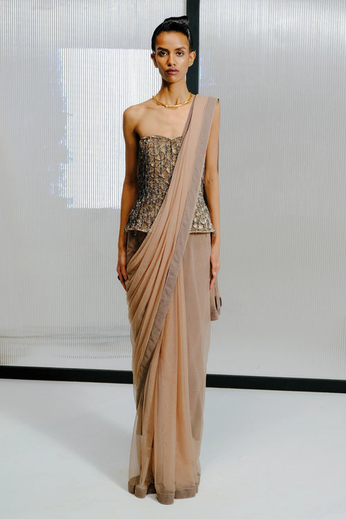 Gold-Silver Sequin & Bugle Bead Strapless Corset