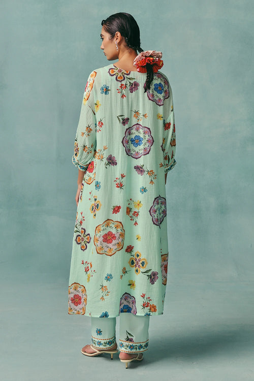 Blue Daisy V-neck Kaftan Set