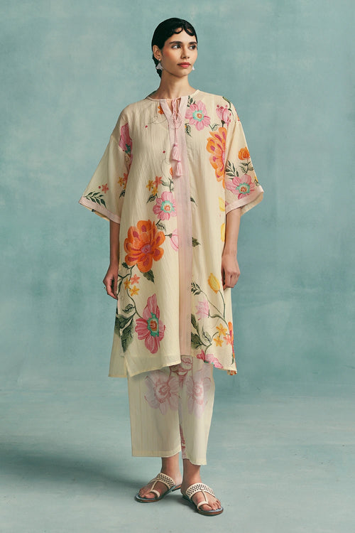 Ecru Dahlia Round Neck Kaftan Set