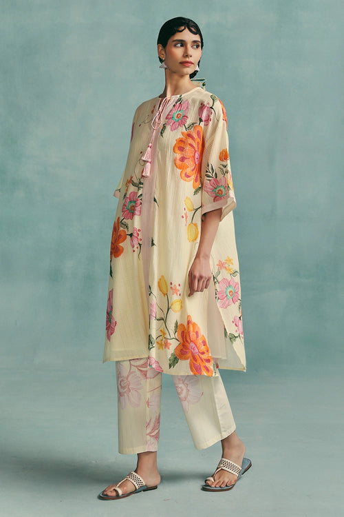 Ecru Dahlia Round Neck Kaftan Set
