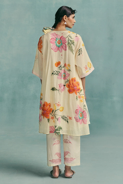 Ecru Dahlia Round Neck Kaftan Set