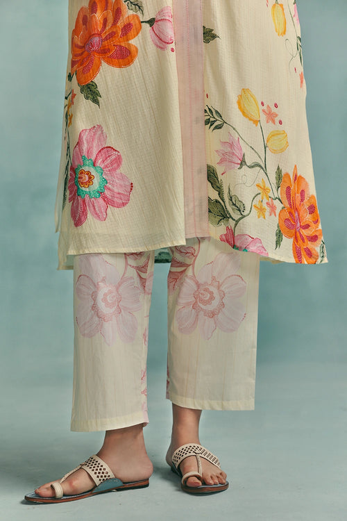 Ecru Dahlia Round Neck Kaftan Set