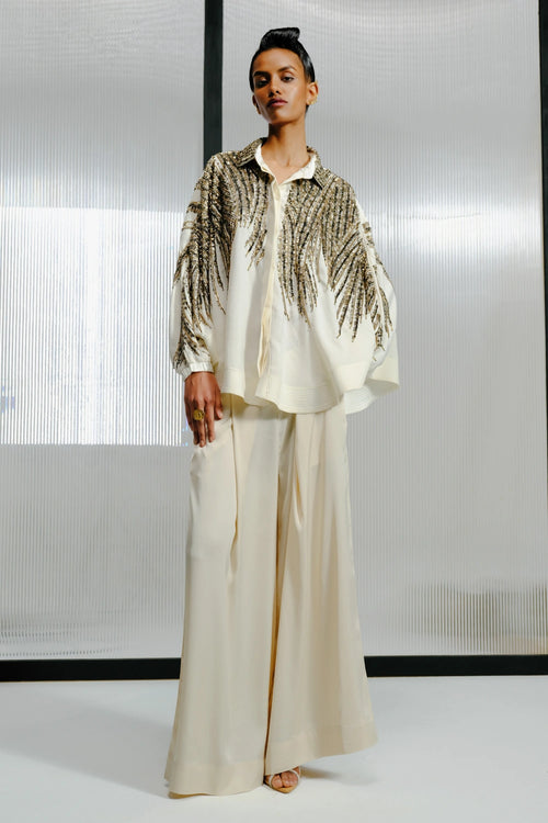 Ivory Satin Relaxed Pants