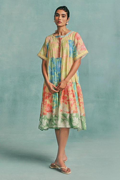 Multi Patchwork Tiered Dress