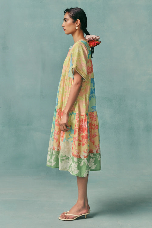 Multi Patchwork Tiered Dress