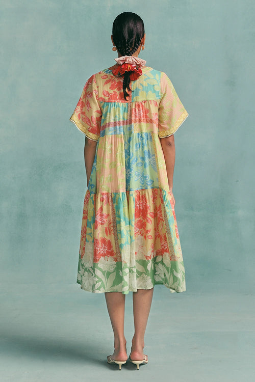 Multi Patchwork Tiered Dress
