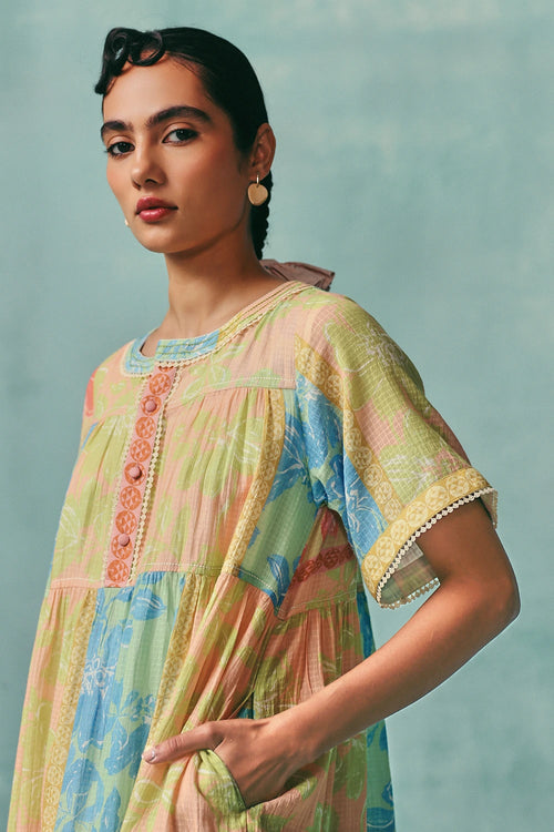 Multi Patchwork Tiered Dress