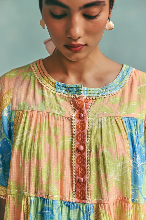 Multi Patchwork Tiered Dress