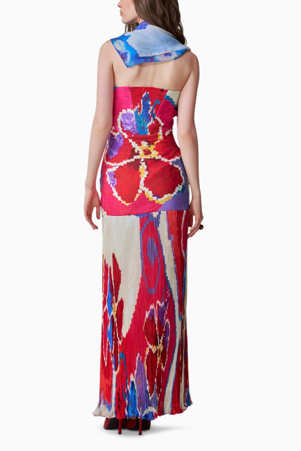 Jennifer Ikat Pleat Sleeveless Gown