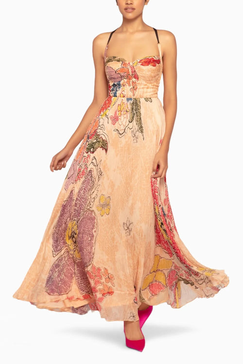 Periwinkle Bandhani Pleated Maxi Dress