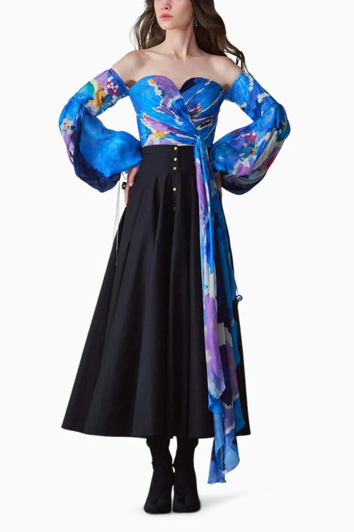 Taloola Ikat Cold Shoulder Blouse & Ria High-Waist Skirt