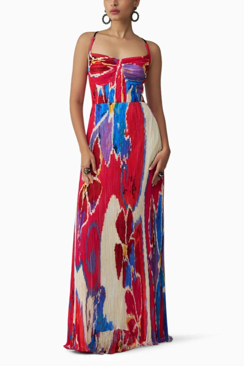 Kiara Ikat Pleat Maxi Dress