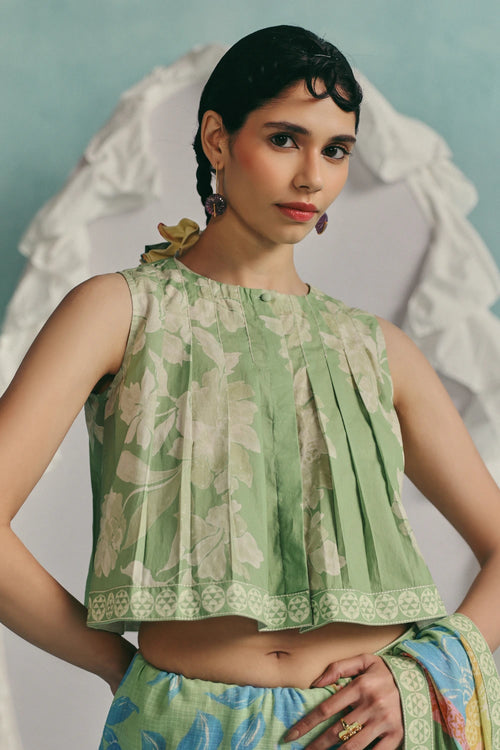 Mint Patchwork Sleeveless Blouse