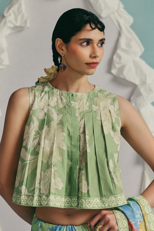 Mint Patchwork Sleeveless Blouse