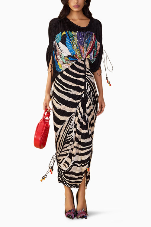 Scribble Dense Black & White Stripe Zia Dress