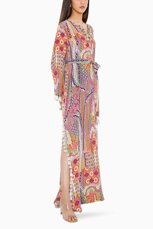 Multicolour African Print Straight Kaftan with Belt