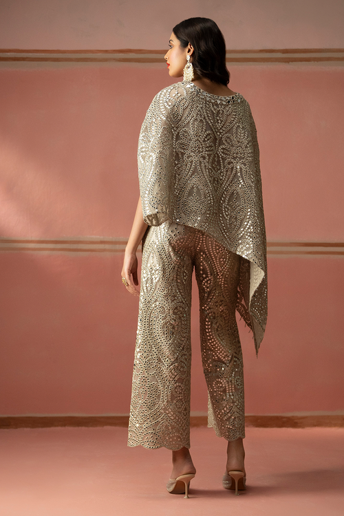 Silver Zari Cape with Long Slit Palazzos