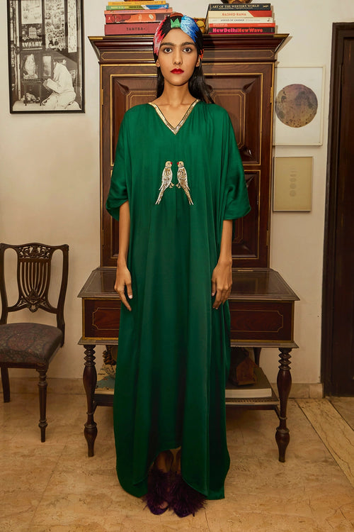 Parrot Paradise Green Kaftan