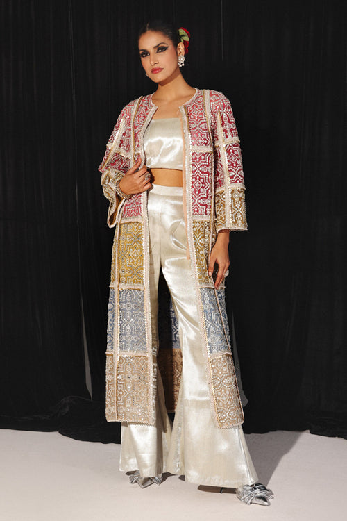 Ivory Brocade Palazzo Pants