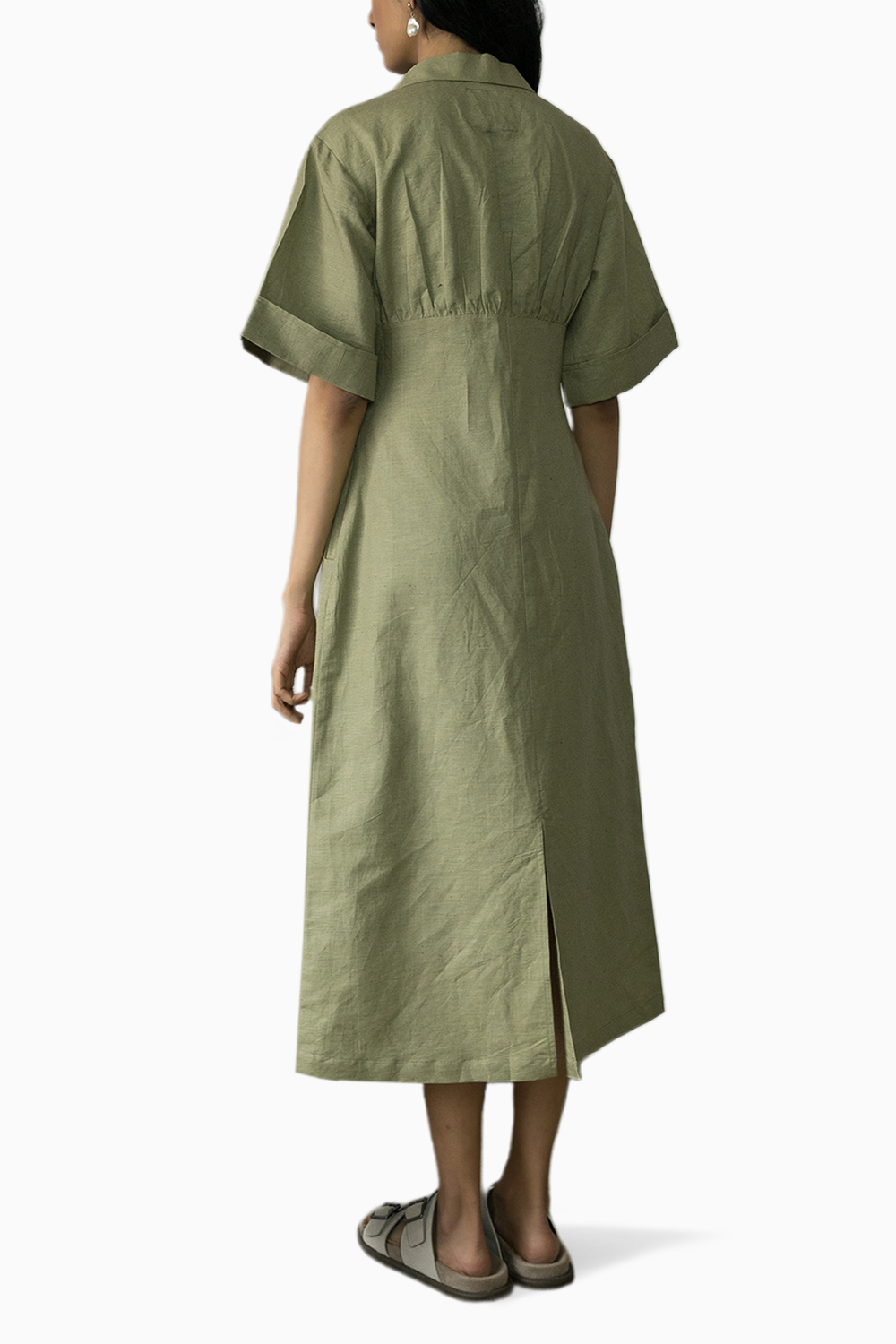 Wide Sleeve Collared Midi Dress