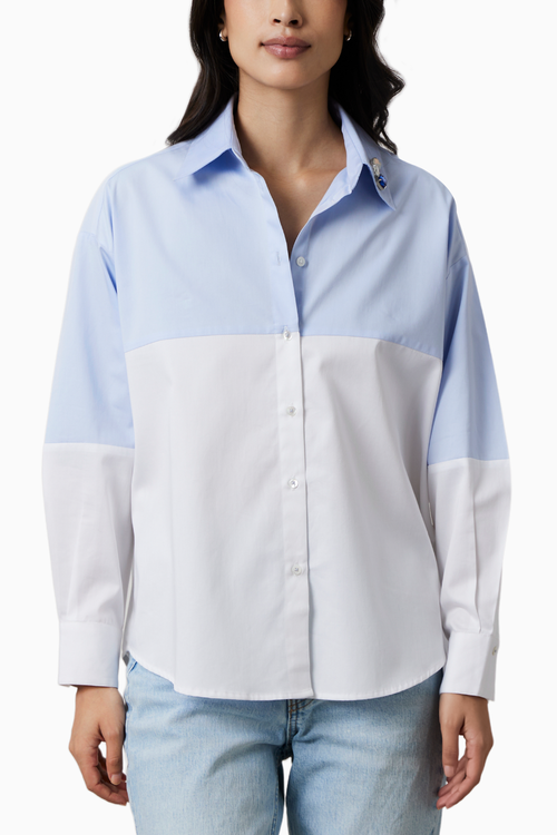 Sky Blue Block Shirt with Swarovski Collar