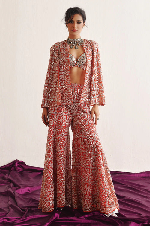 Red Tulle Cape Sleeves Jacket