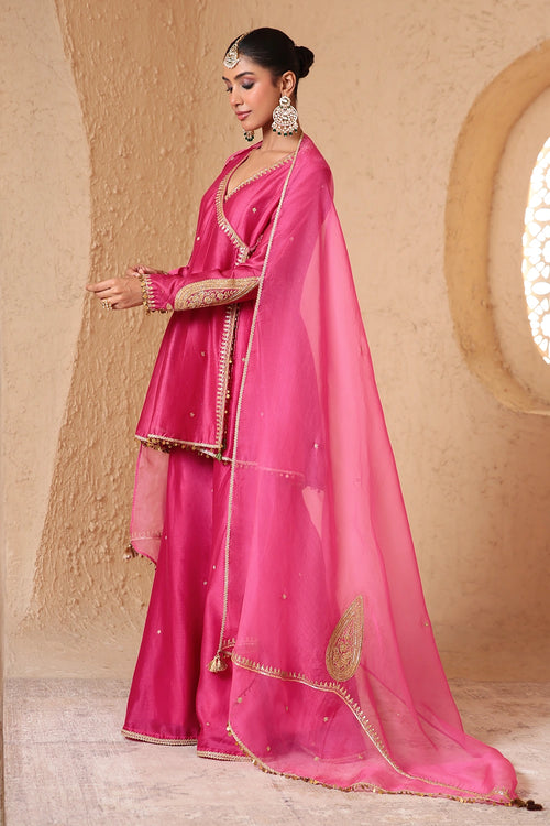 Mehrang Pink Angrakha Sharara Set