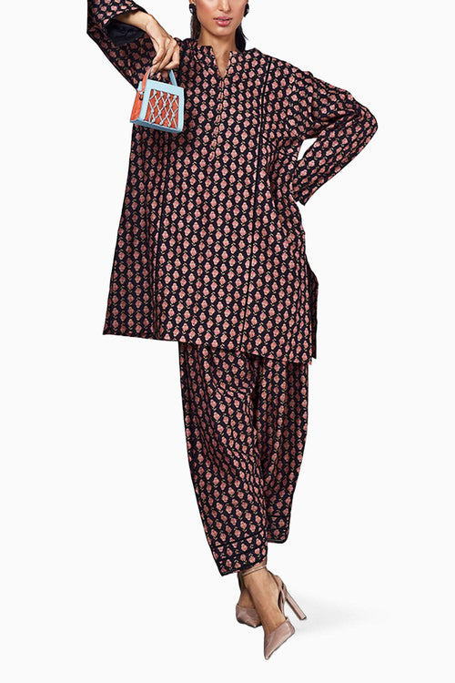 Forsythia Black Boota Print Kurta Set