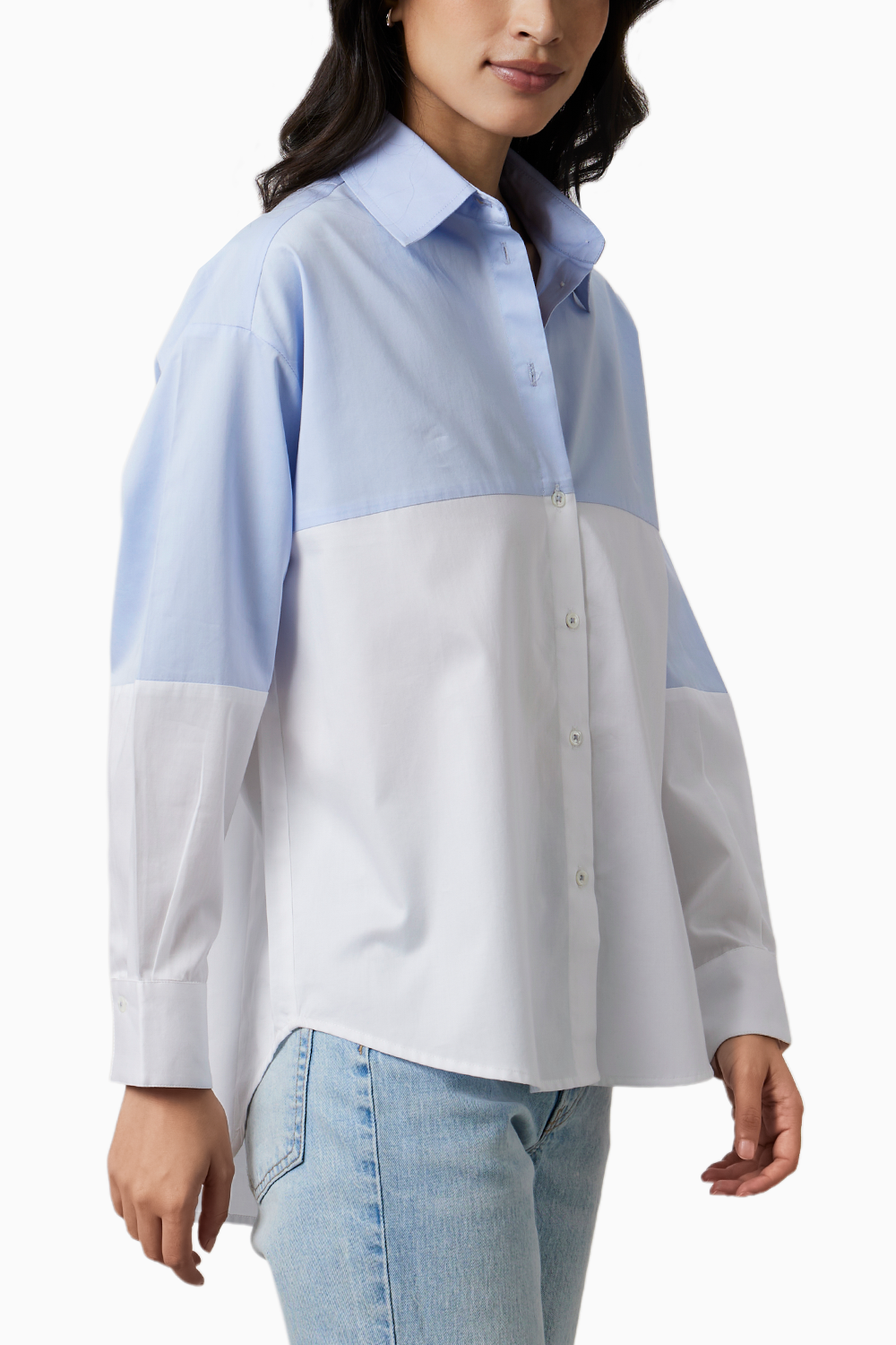 Sky Blue Block Shirt with Swarovski Collar