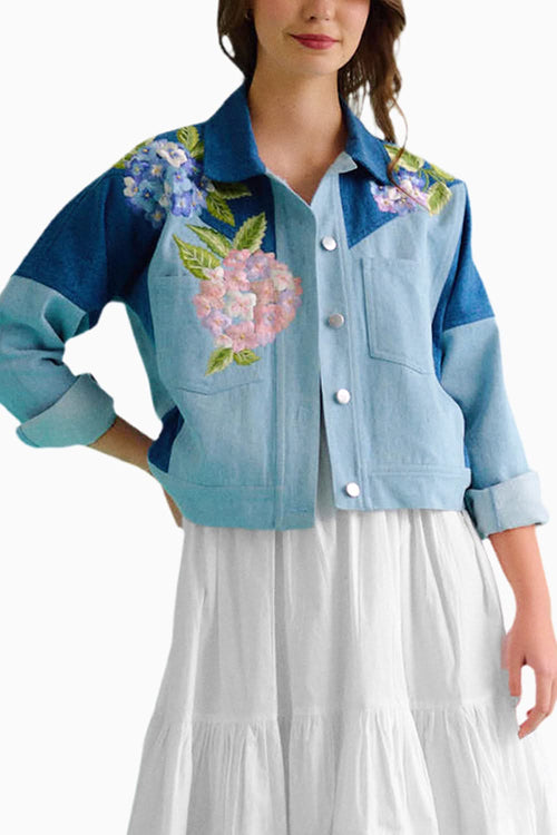 Denim Hydrangea Floral Embroidered Jacket