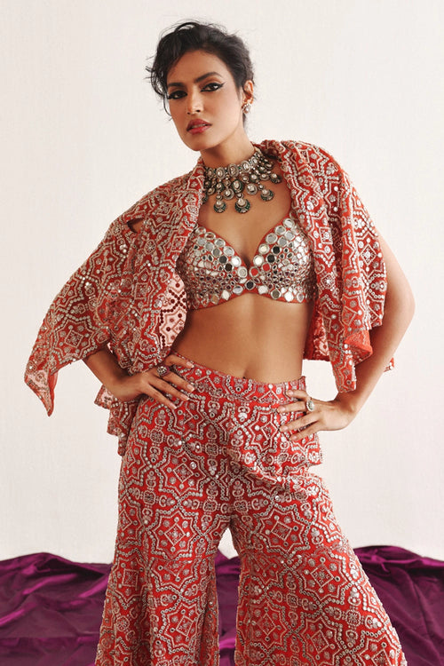 Red Tulle Cape Sleeves Jacket