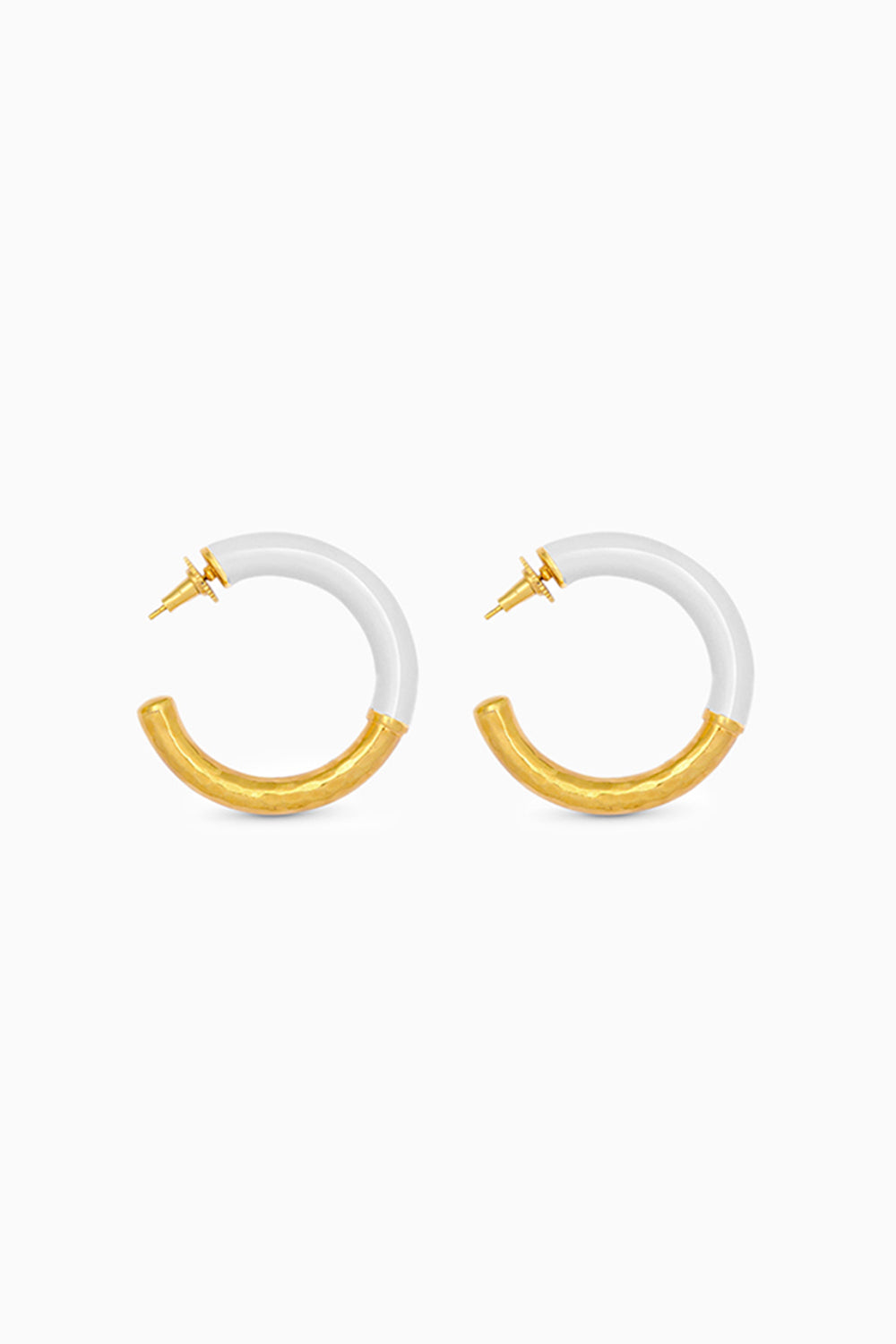 White & Gold Hammered Hoops