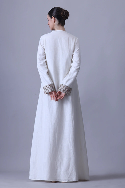 Ivory Yoke Ermbroidered Detail Straight Cut Kaftan