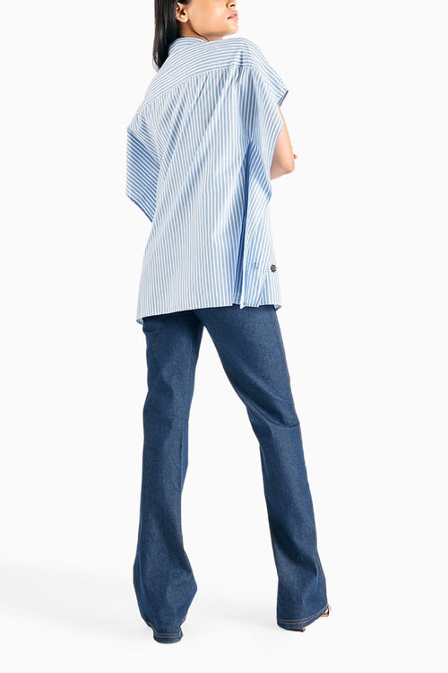 Stripe Embellished Blue Kaftan Shirt