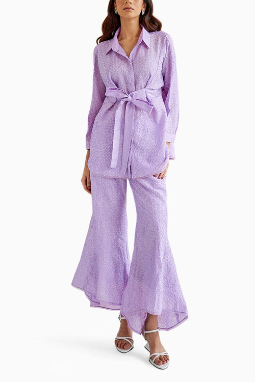 Lavender Bandhani Knotted Shirt with Tulip Pants