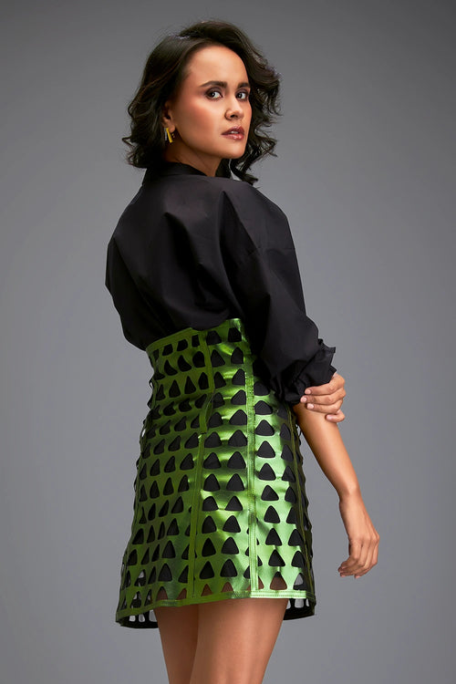 Green Gleam Cutout Skirt Set