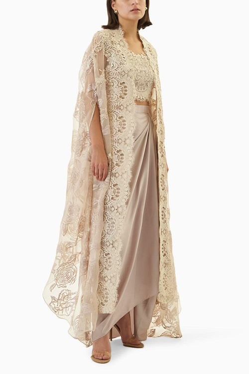 Mauve Organza Cape Set